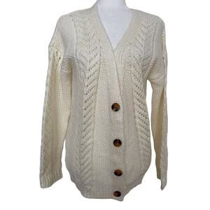 CENY Grandpa Mixed Cable Knit Cardigan Sweater Size Small in Natural/Ivory NWT